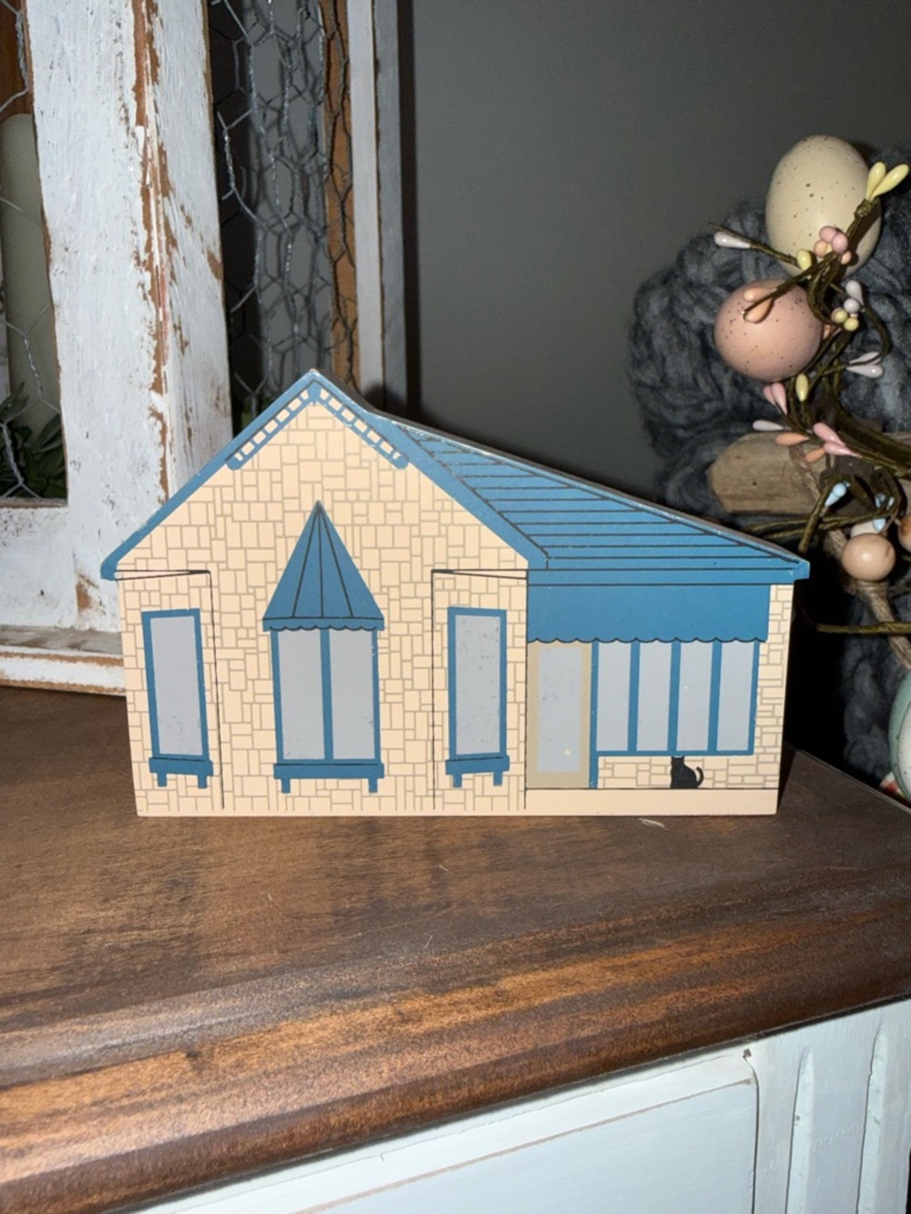 Longaberger Blue and Cream Wooden House Décor